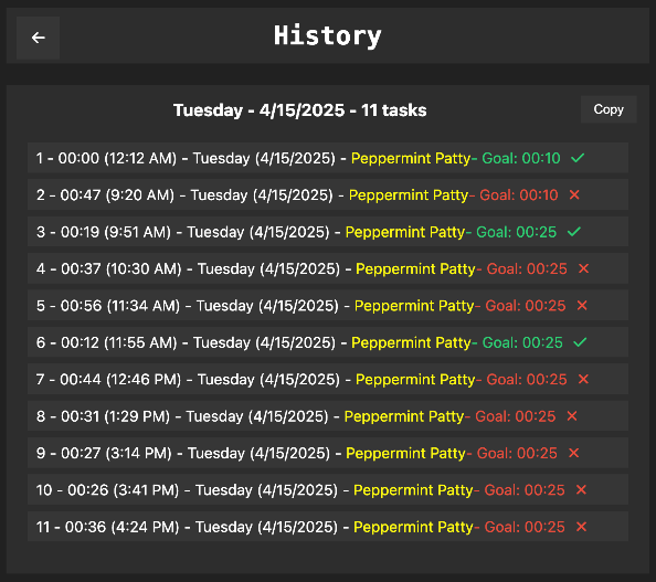 Tasky Logging History